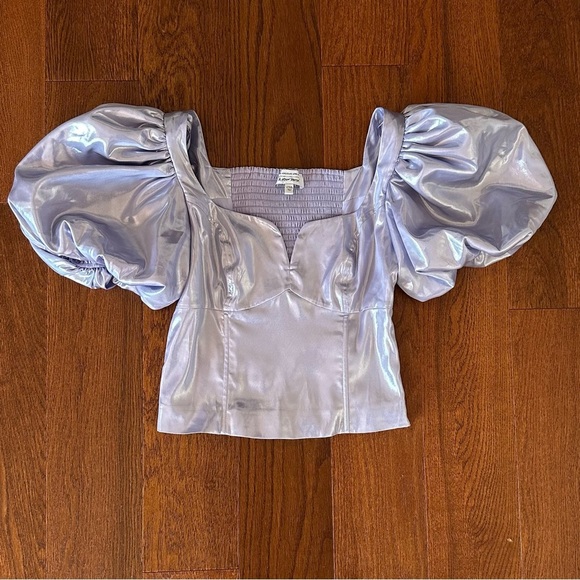& Other Stories Metallic Puff Sleeve Top in Lilac size 36 / S - Picture 6 of 9